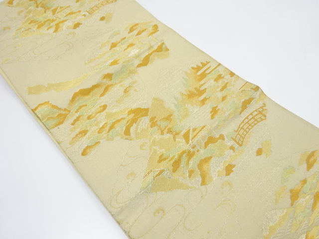 JAPANESE UNUSED FUKURO OBI / SILK / WOVEN SHIKISHI & SCENERY PATTERN